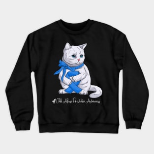 Cute Cat Child Abuse Prevention Awareness Month Blue Ribbon Survivor Survivor Gift Idea Crewneck Sweatshirt